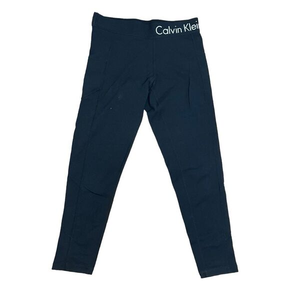 Calvin Klein Performance Leggings Black White Logo Mid-Rise Stretch S - Picture 1 of 4